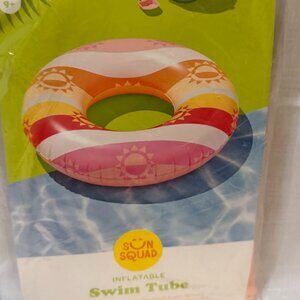 Sun Squad Inflatable Swim Tube with Handles pink orange sun 31 IN Diameter